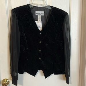 Another Thyme vintage blouse. Size L,  black,sheer long sleeves. NWT, vintage.